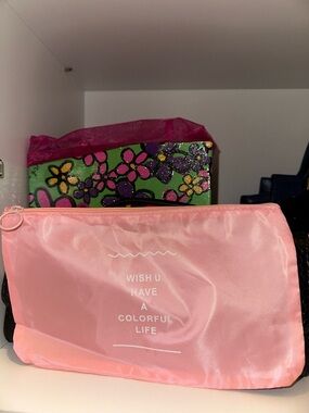 Pink Satin Zip Pouch - Lightweight Cosmetic Bag